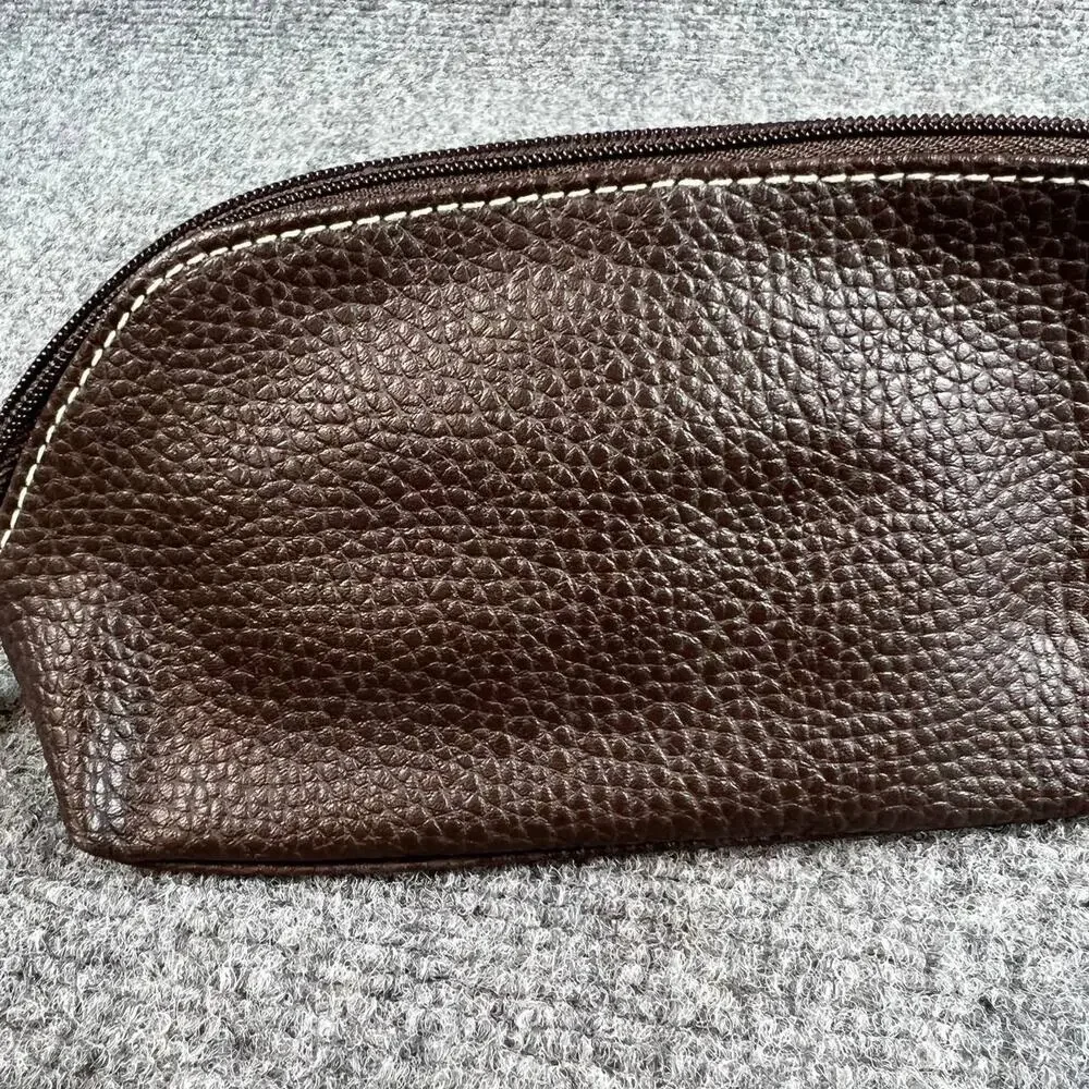 Estée Lauder Brown Leather Cosmetic Makeup Pouch Zip Travel Bag
